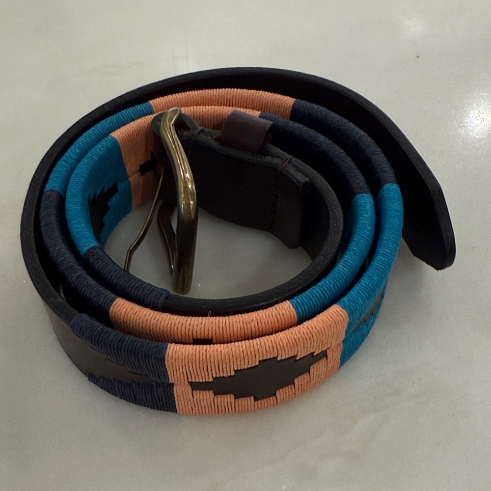 Argentinian Turquoise and Orange Men's Belt length stretched out is 42 3/4”